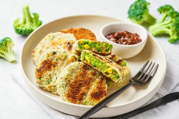 Broccoli cutlets and canned corn