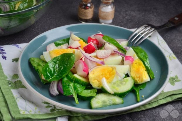 Egg salad, spinach and radish