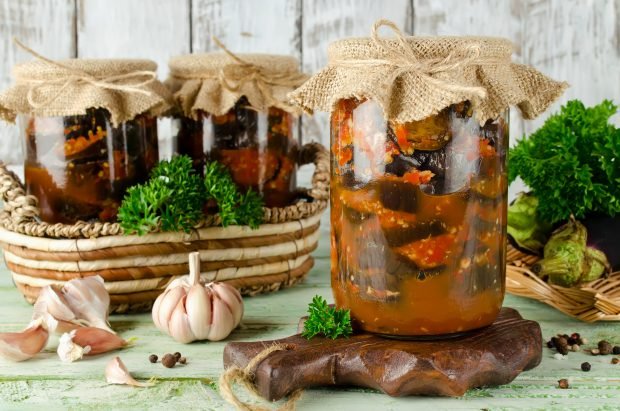 Eggplant in tomato for the winter without sterilization