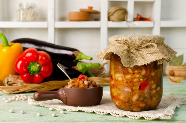 Eggplant with beans for the winter without sterilization