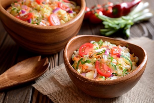 Homemade salad with Beijing cabbage and vegetables