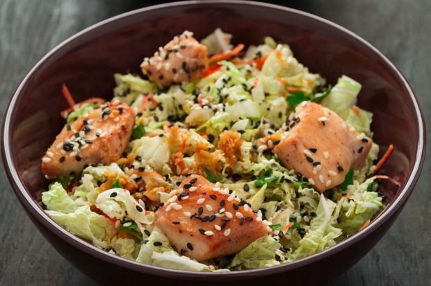 Peking cabbage and red fish salad