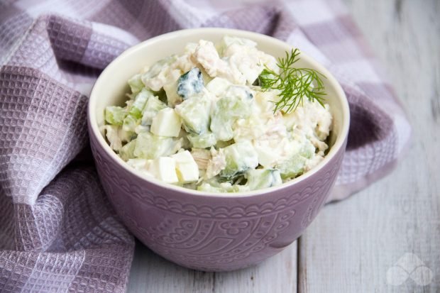 Salad with chicken, eggs and celery