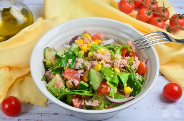 Salad with fish canned food and avocado