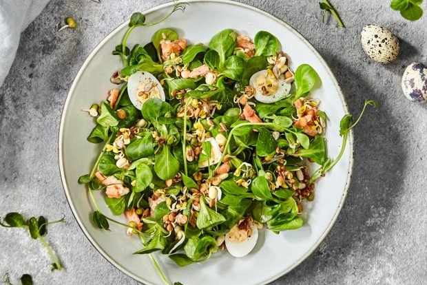 Salad with sprouted grains and quail eggs