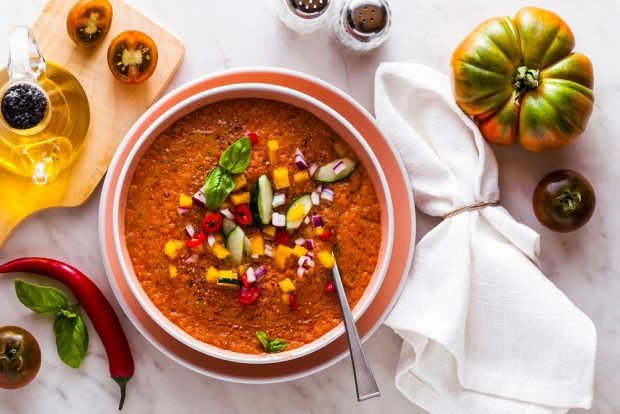 Spanish soup-puree salmoreho from tomatoes with bread